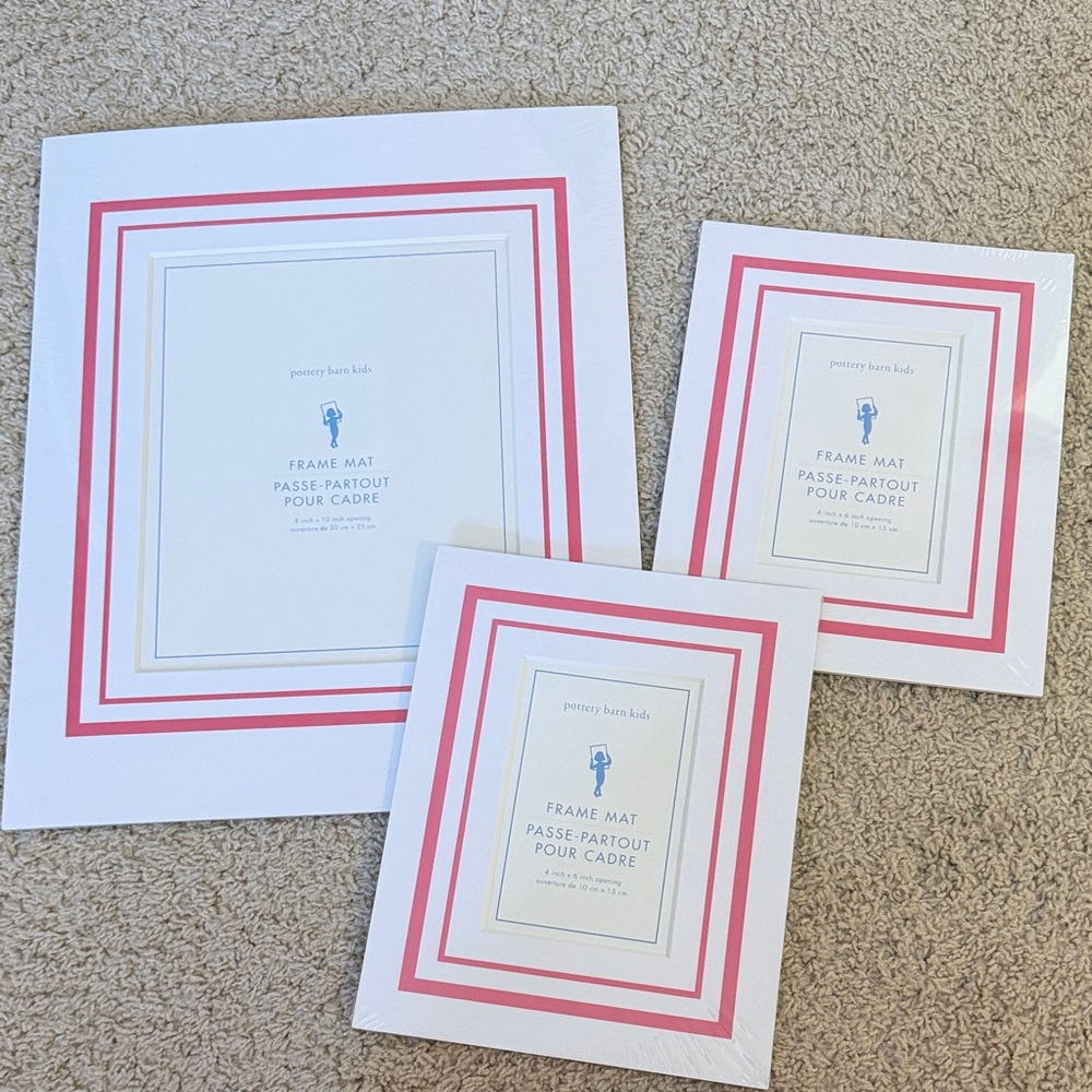 Pottery Barn Kids White Frame Mats with Pink Trim - 3 Pack